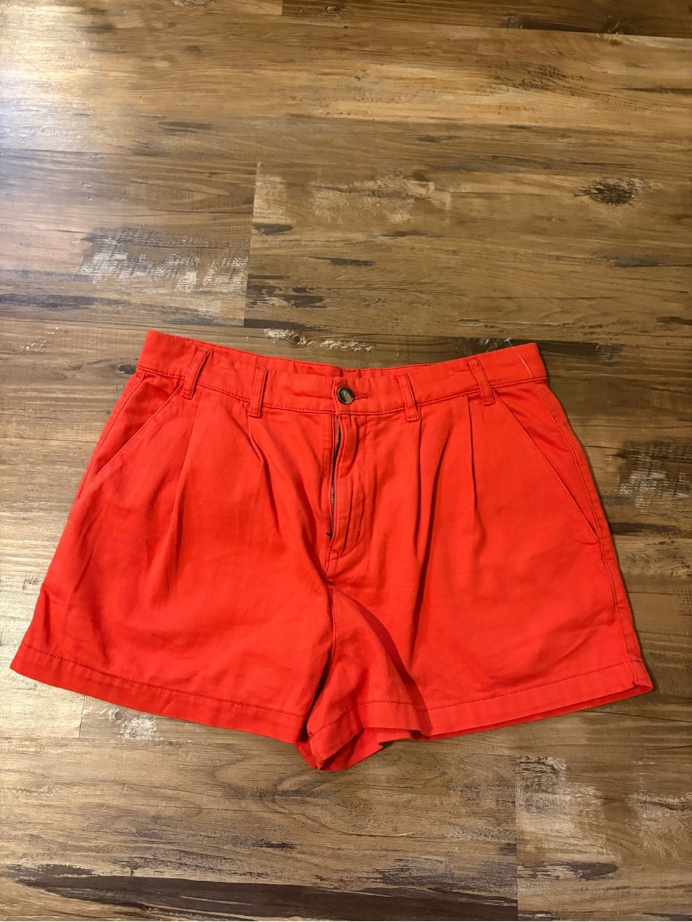 Free People Coral-Red Pleated High-Rise Shorts